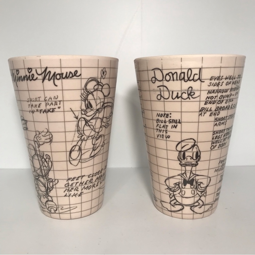 2 - Disney Sketchbook Donald Duck & Minnie Mouse Tumblers Cream & Black 5" Tall